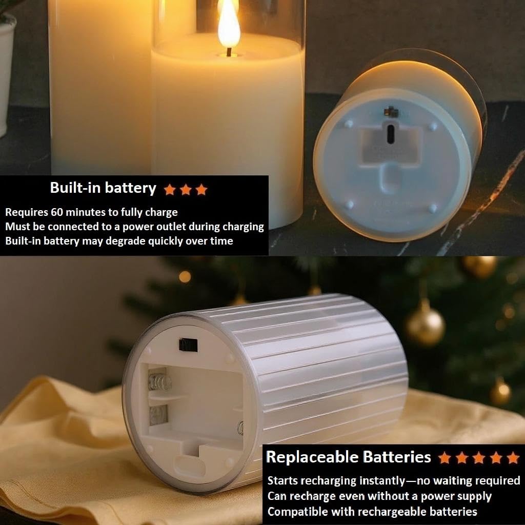VENTA Set of 3 Warm Ivory Pillar Candles | Real Wax Battery Operated Candles with Flickering Flame | Timeless Year-Round Decor for Weddings, Mantels & Centerpieces