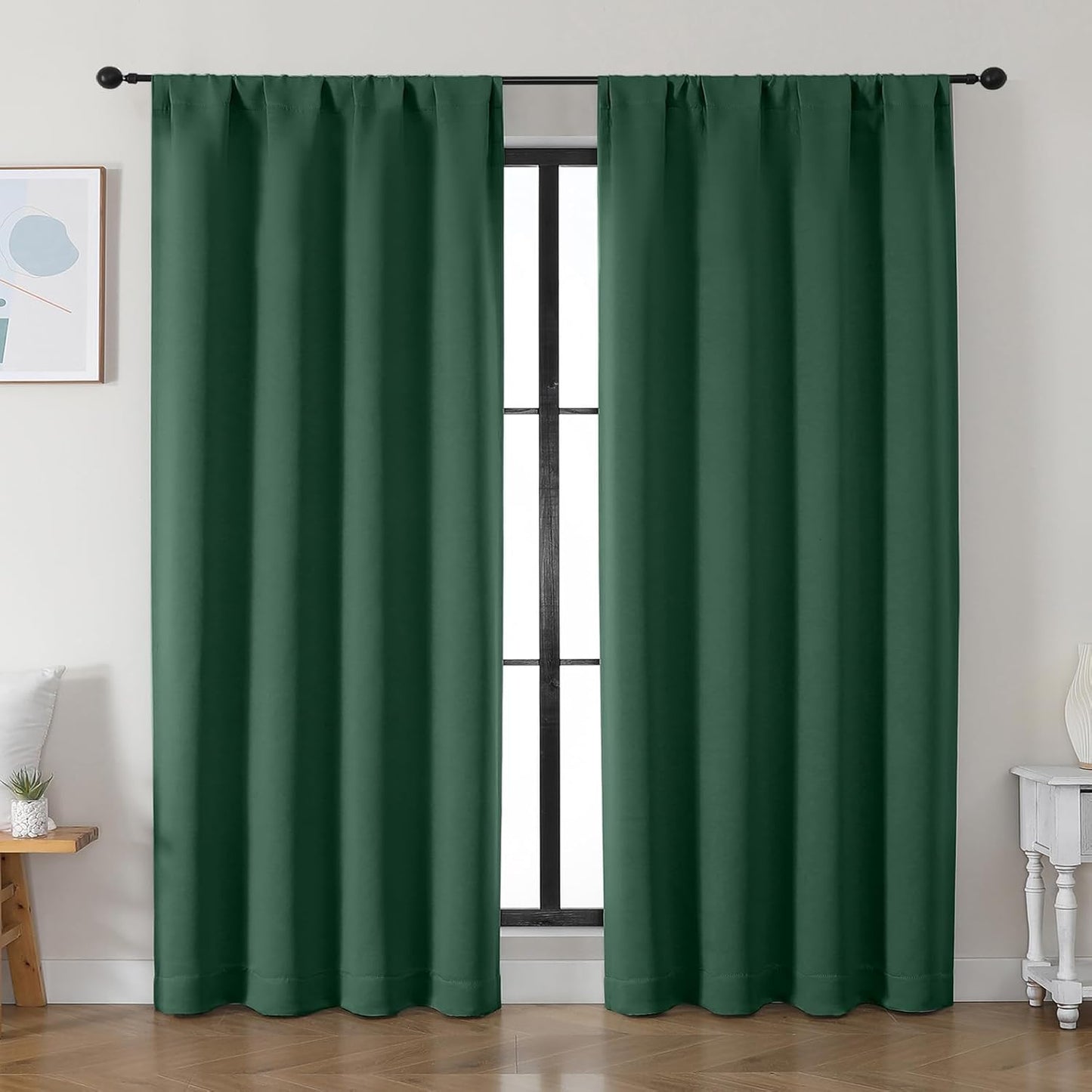 Simplebrand Ava Sage Green Blackout Curtains for Bedroom 63 Inch Length 2 Panels Set, Solid Thermal Insulated Energy Saving Rod Pocket Window Treatment Curtains Blackout Drapes, W40 x L63 Inch, Sage - Colors B