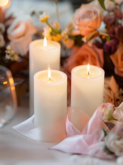 Ashlux 3x4 Inch White Pillar Candles, Set of 3 Wax, 56 Hours Long Burning, Unscented and Dripless Pillar Candles Bulk for Christmas Lights, Wedding, Parties, Spas, Home Decorative