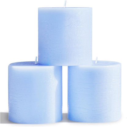 CANDWAX 3x4 inch Pillar Candles Set of 3 – Unscented Dripless Rustic Dark Blue Candles for Room Decor, Weddings, Centerpieces