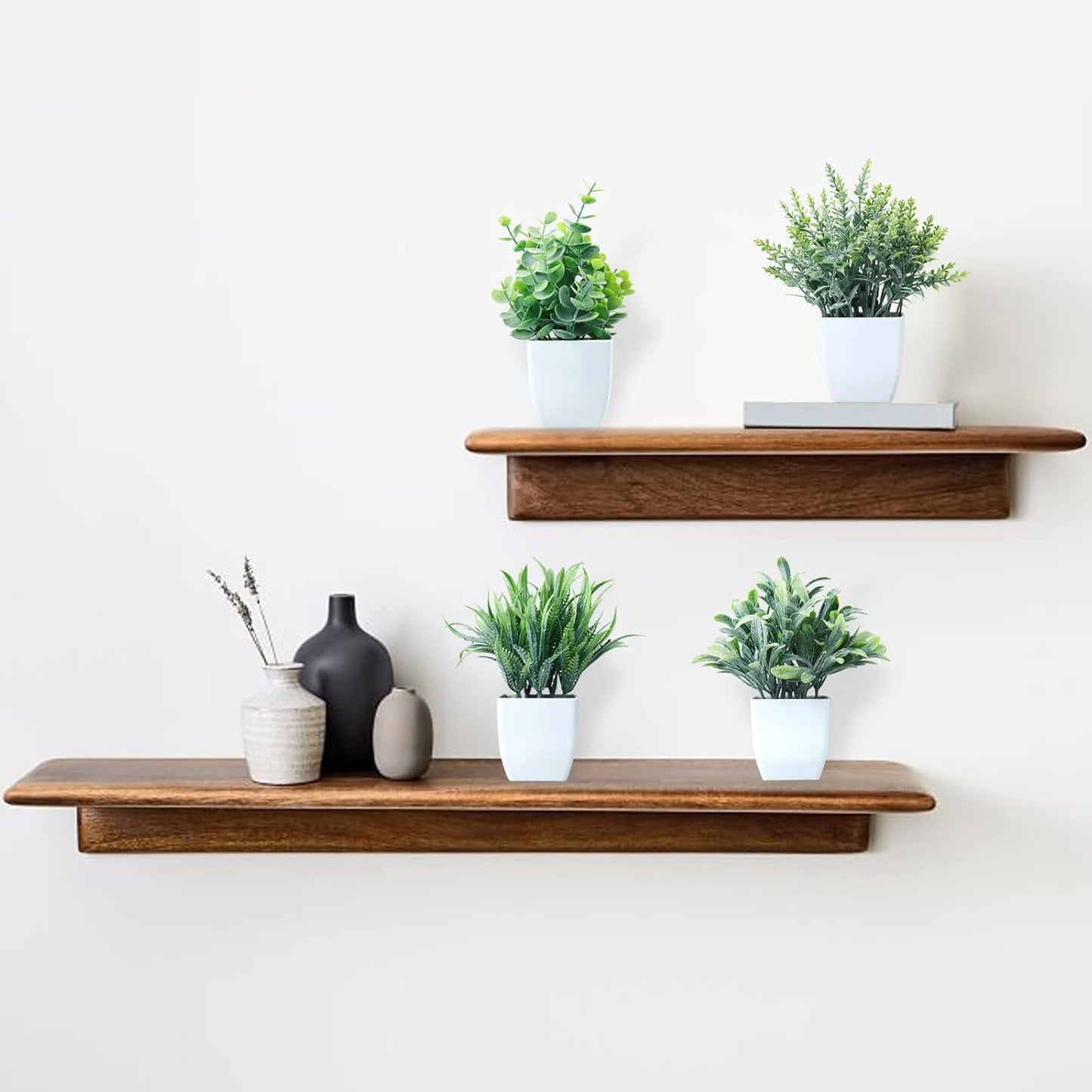 GREENTIME 4 Pack Fake Plants in Black Pot Mini Artificial Eucalyptus Potted Plant Small Faux Grass Greenery Potted for Indoor Home Office Farmhouse Bathroom Table Decoration