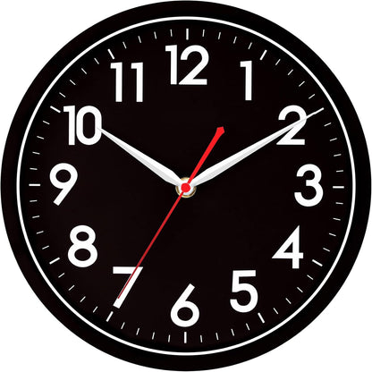 AKCISOT Wall Clock, Modern Small Wall Clocks Battery Operated 8 Inch, Silent Non-Ticking Analog Classic for Office, Home, Bathroom, Kitchen, Bedroom, School(Black)