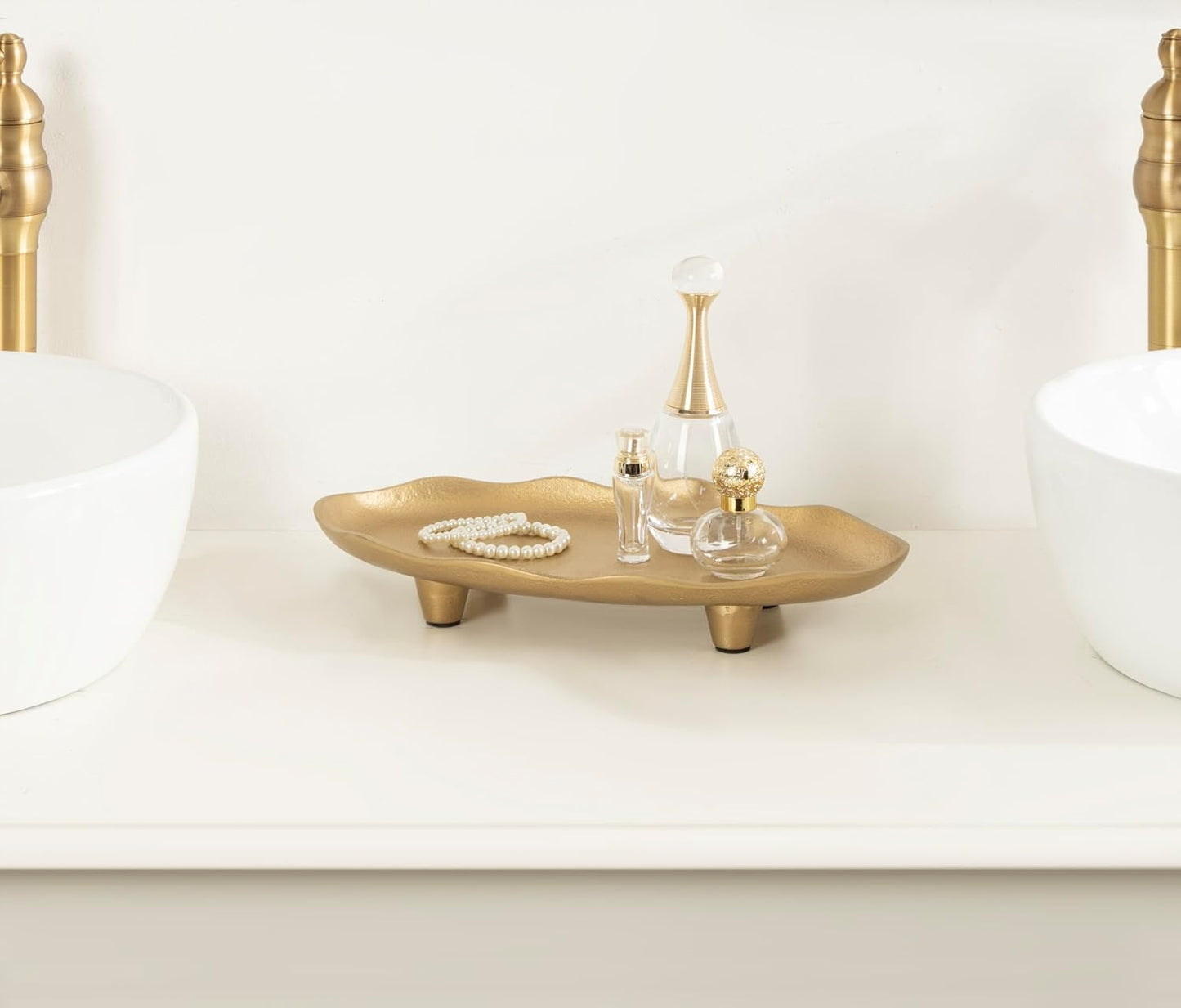 Kate and Laurel Alessia Modern Decorative Scalloped Oval Footed Metal Tray; 14 x 8; Bronze; Transitional Food-Safe Cast Aluminum Pedestal Tray with Rough Texture and Deckled Edge