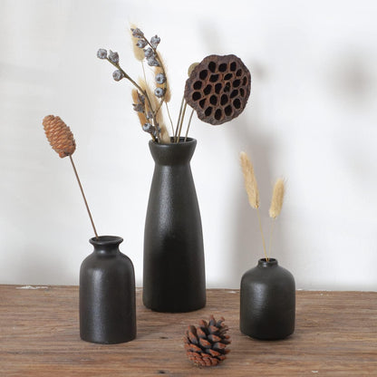 CEMABT Beige Ceramic vase Set-3 Small Flower vases for Decor,Modern Boho Farmhouse Home Decor,Decorative vase for Pampas Grass&Dried Flowers,idea Shelf,Table,Bookshelf ，Entryway- Distressed