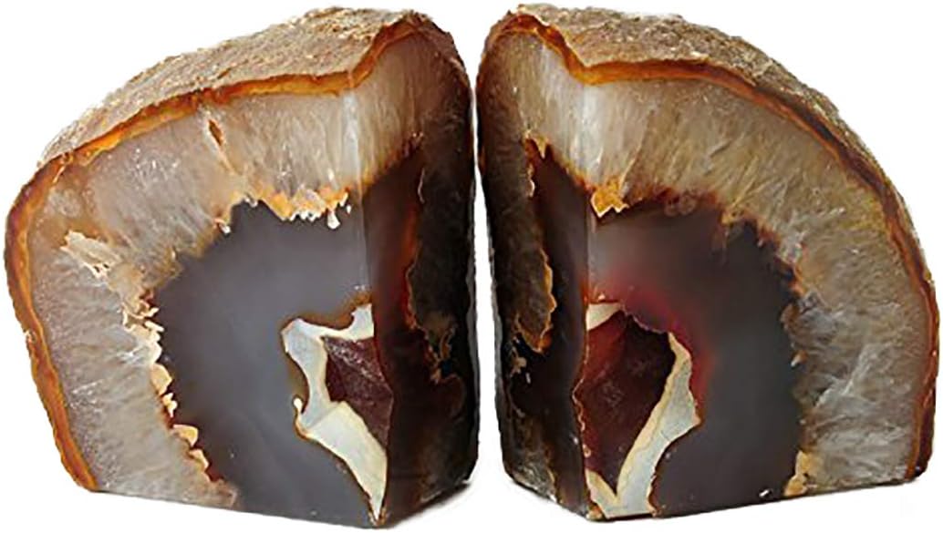JIC Gem Dyed Blue Agate Bookends Geode Decorative Book Ends for Heavy Books with Rubber Bumpers for Office and Home Decoration Polished Small Size 2 to 3 Lbs