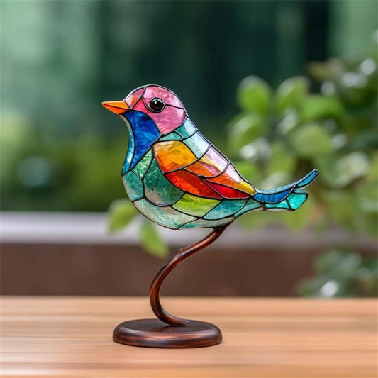 2023 New Stained Metal Birds On Branch Desktop Ornaments, Metal Flat Double Sided Colorful Birds Tabletop Decorations, Multicolor Hummingbird Craft Statue Bird Figurines Sculpture for Home Decor.