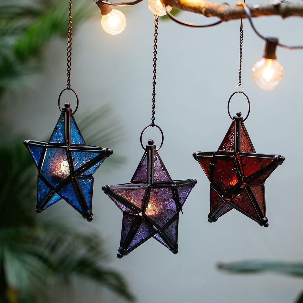 Star Hanging Decor Decorative Lantern Candle Holder Morrocan Decorations for Home Outdoor Wedding Centerpieces Party Farmhouse - Green
