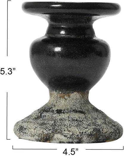 Creative Co-Op Small Distressed Blue Terracotta Pillar Candle Holder