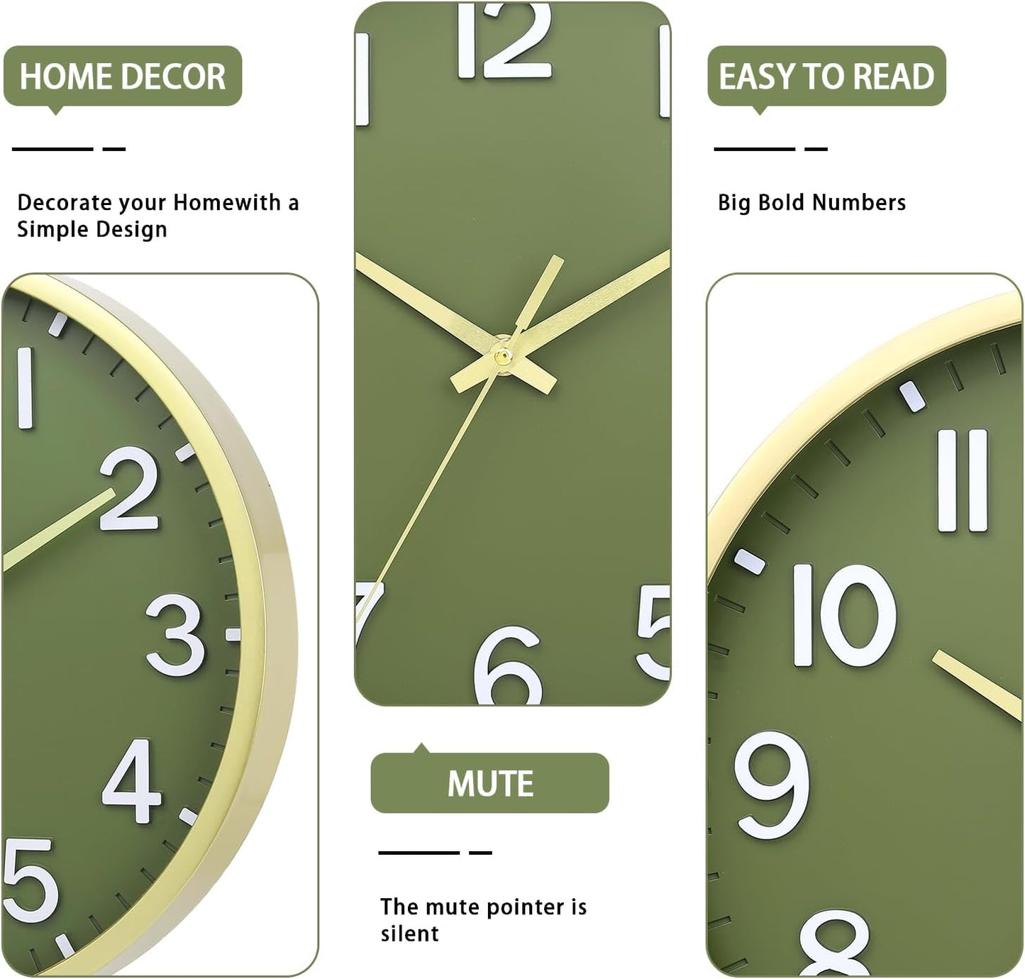 Wall Clocks Battery Operated 8 inch Modern Wall Clock,Silent Non Ticking Wall Clock for Living Room Bedroom Kitchen Office Classroom Decor (Green White)