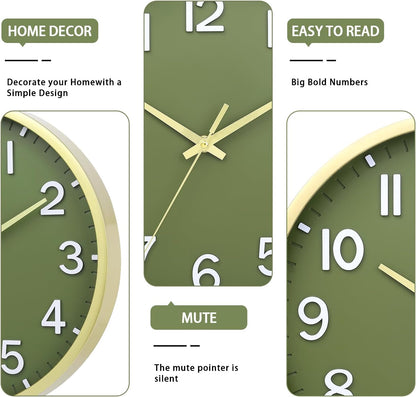 Wall Clocks Battery Operated 8 inch Modern Wall Clock,Silent Non Ticking Wall Clock for Living Room Bedroom Kitchen Office Classroom Decor (Green White)