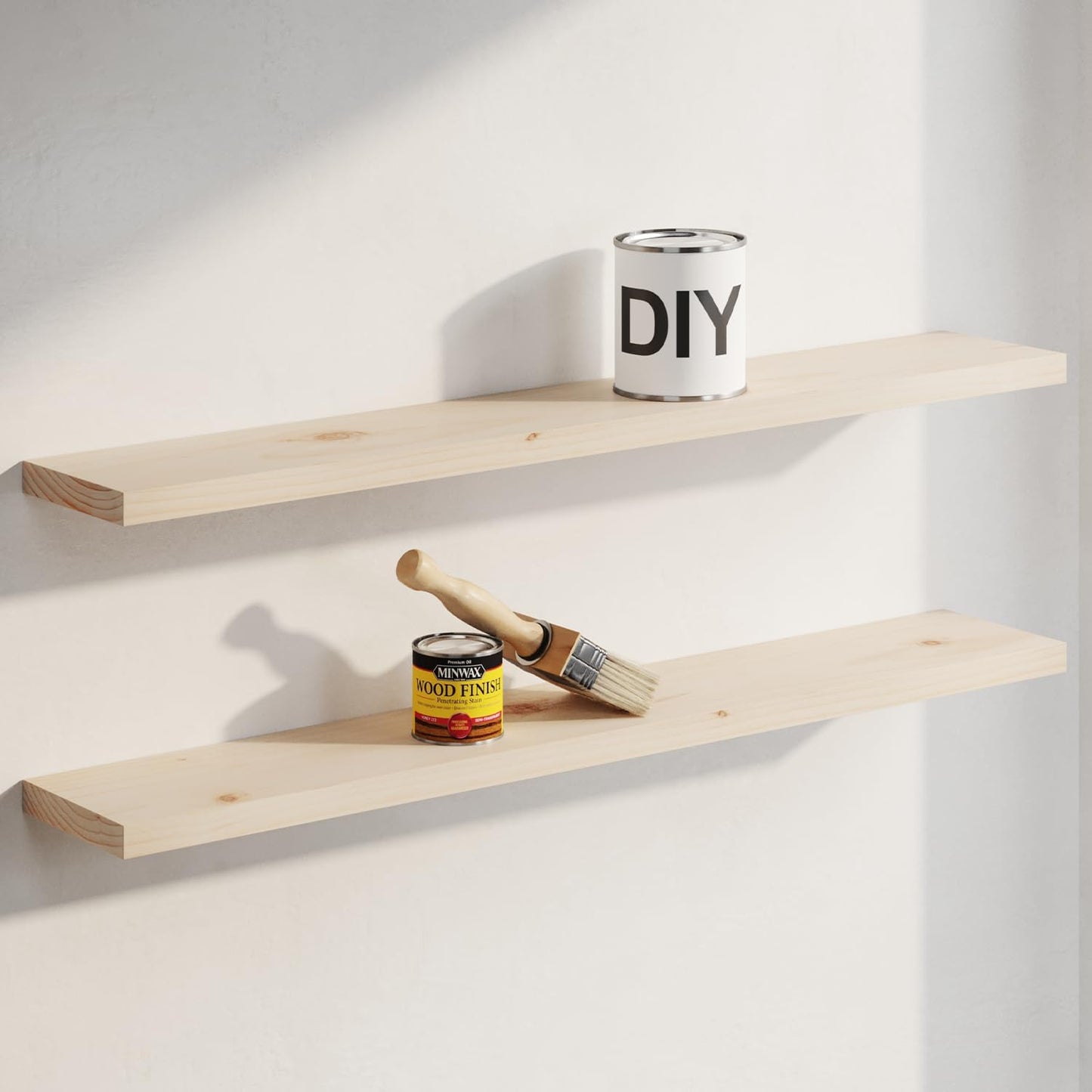 Homeforia 24 inch Natural Floating Shelf, High End Solid Real Wood 24inch Small Floating Shelves for Wall Mounted, Natural Wooden Floating Shelves, Heavy Duty Bracket, 24 X 6.5 X 1.75 in, Set of 2