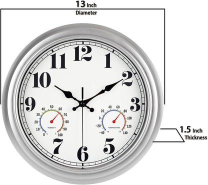 JENLYSTIME 12 Inch Indoor/Outdoor Retro Waterproof Wall Clock with Thermometer Silent Round Quartz Battery Operated Easy to Read Decorative for Kitchen Patio,Bathroom,Deck,Porch,Pool(Blue)
