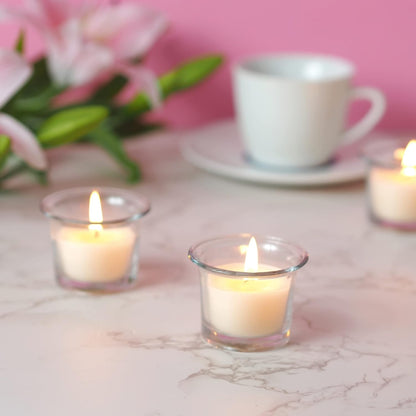 48-Pack Clear Glass Votive Candles – 10–12 Hour Long Burn, Unscented, Ivory, Bulk Set for Weddings, Events & Table Centerpieces – Hosley