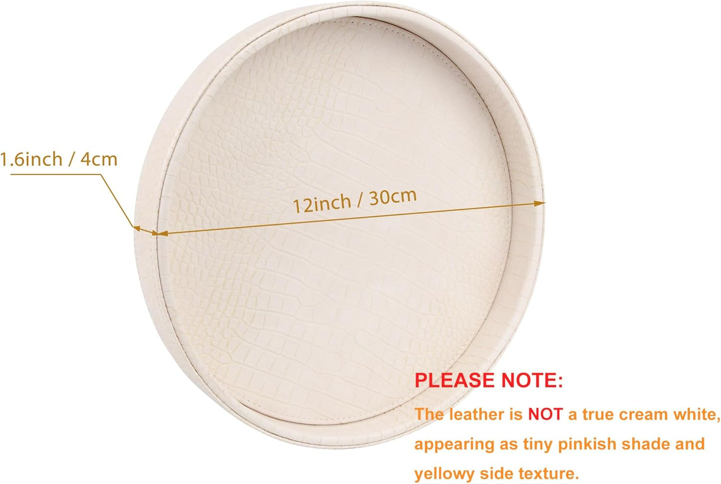HofferRuffer Round Serving Tray 20'', Elegant Faux Leather Circle Ottoman Table Tray, Serve Tea Coffee Breakfast in Bedroom Living Room Kitchen (Brown)