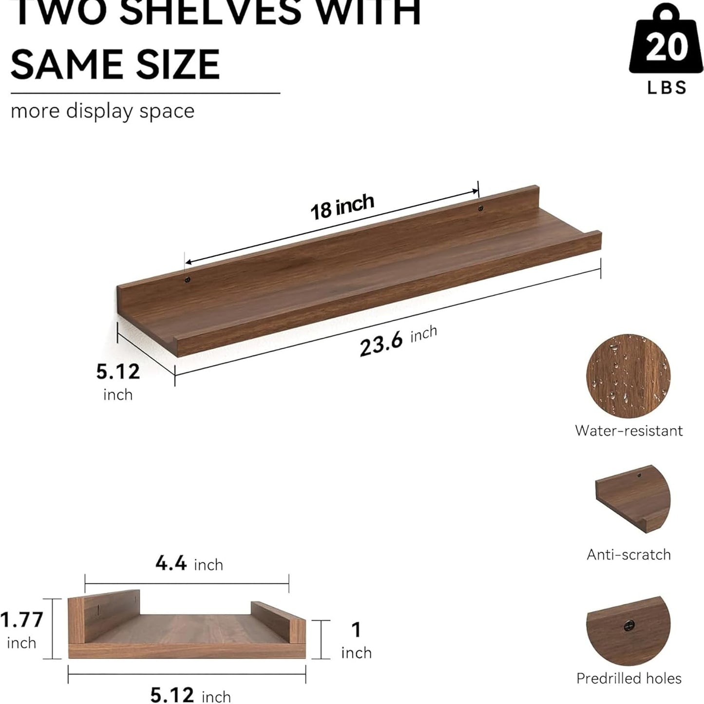 Boswillon Floating Shelves Wall Mounted Set of 2, Modern Black Wall Shelves for Storage with Lip, Display Picture Ledge Shelf for Wall Decor Bedroom Living Room Bathroom Kitchen