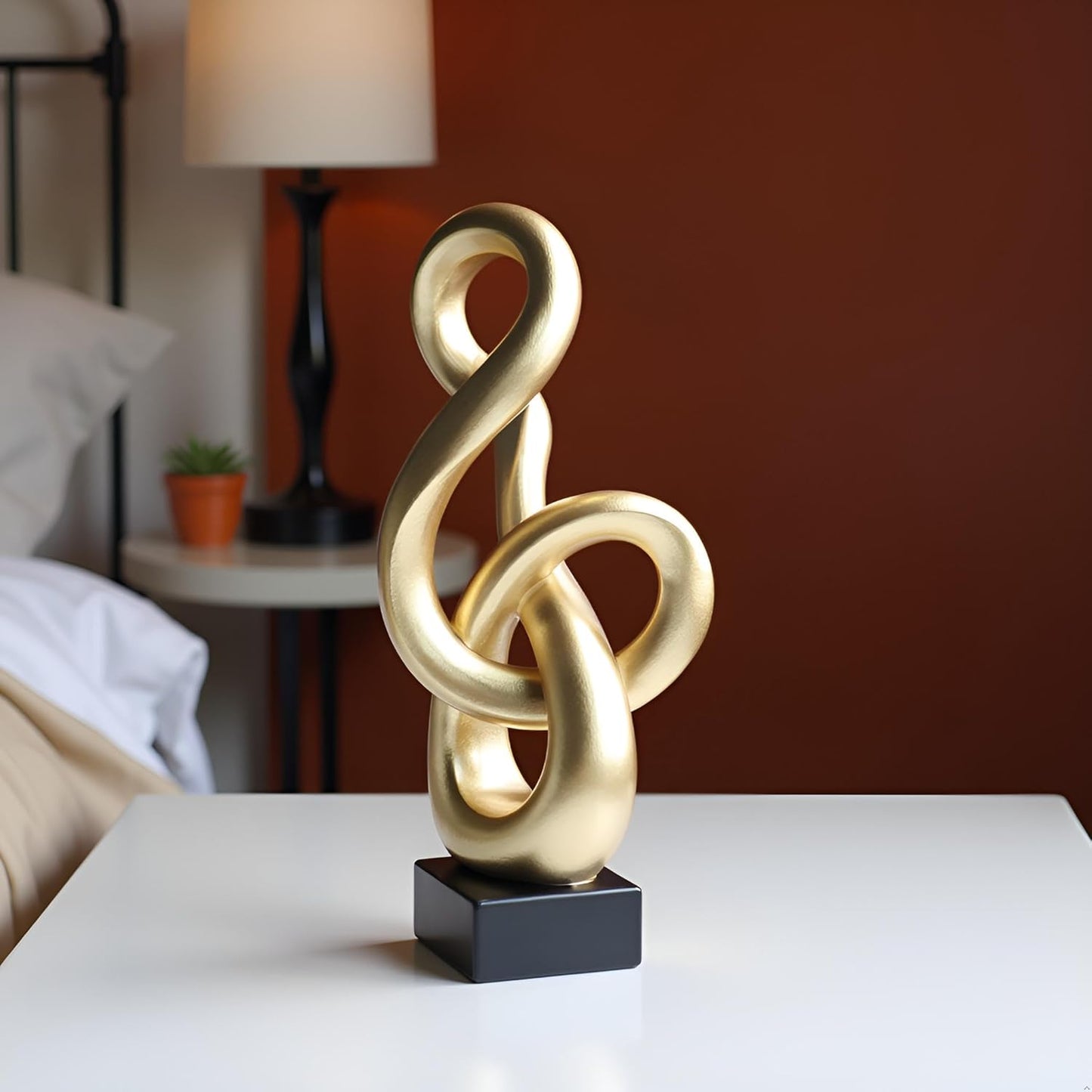 10" Modern Abstract Ribbon Decorative Sculpture, Knot Sculptures,Home Decor,Coffee Table Statues,Dining Living Room Desk Decor（White）