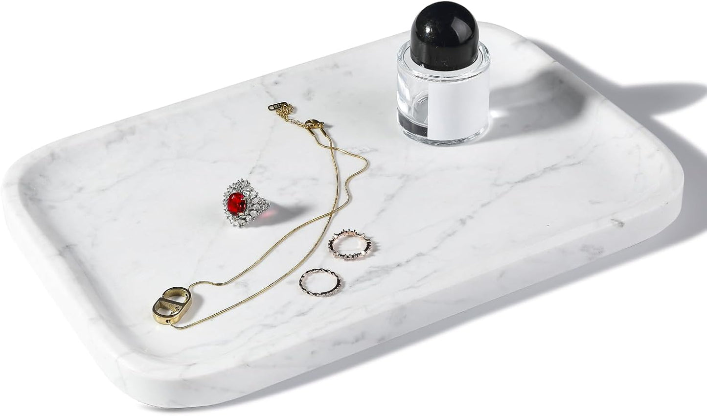 Marble Vanity Tray for Dresser Organizer, Travertine Bathroom Tray Countertop, Beige Decorative Serving Trays, Kitchen Sink Storage, Jewelry & Perfume Holder(Travertino Romano)