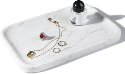 Marble Vanity Tray for Dresser Organizer, Travertine Bathroom Tray Countertop, Beige Decorative Serving Trays, Kitchen Sink Storage, Jewelry & Perfume Holder(Travertino Romano)