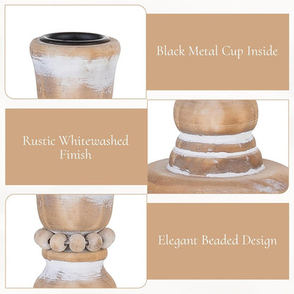 Wooden Taper Candle Holders: Wood Candlestick Holders Rustic Farmhouse Fall Decor for Living Room Dinning Table Centerpiece Christmas Set of 2