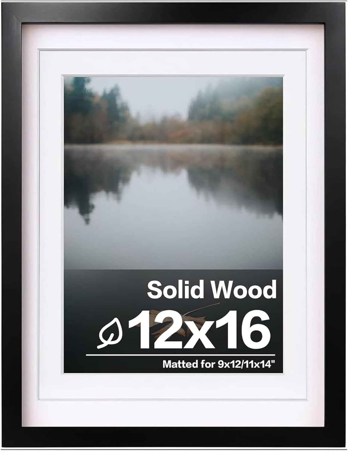 Egofine 12x16 Picture Frame Black, Covered by Plexiglass Made of Solid Wood, Display Pictures 9x12 and 11x14 with Mat or 12x16 Without Mat, for Wall Mounting Photo Frame - Colors B