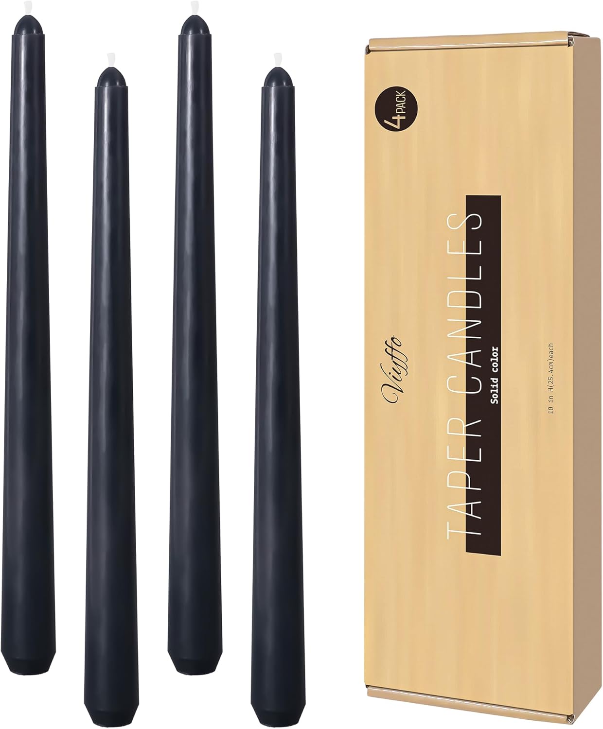 Viyffo Taper Candles, 10 Inch, 4 Pack, Olive Glow – Unscented, Dripless & Smokeless Design, Up to 8 Hour Burn – Long Tall Taper Candlesticks for Wedding, Dinner & Home Decor