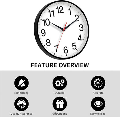 Rohioue Wall Clock Modern 8 Inch Battery Operated Silent Non Ticking Small Analog Clock for Living Room Office Home Bedroom Kitchen Bathroom(Black)