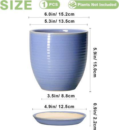 Ceramic Pots for Plants - 6 Inch Plant Pot with Drainage Hole and Saucer, Round Planters for Indoor Outdoor, Flower Pots, Modern Planter, Home Office Room Decor, Gifts for Plant Lovers, White
