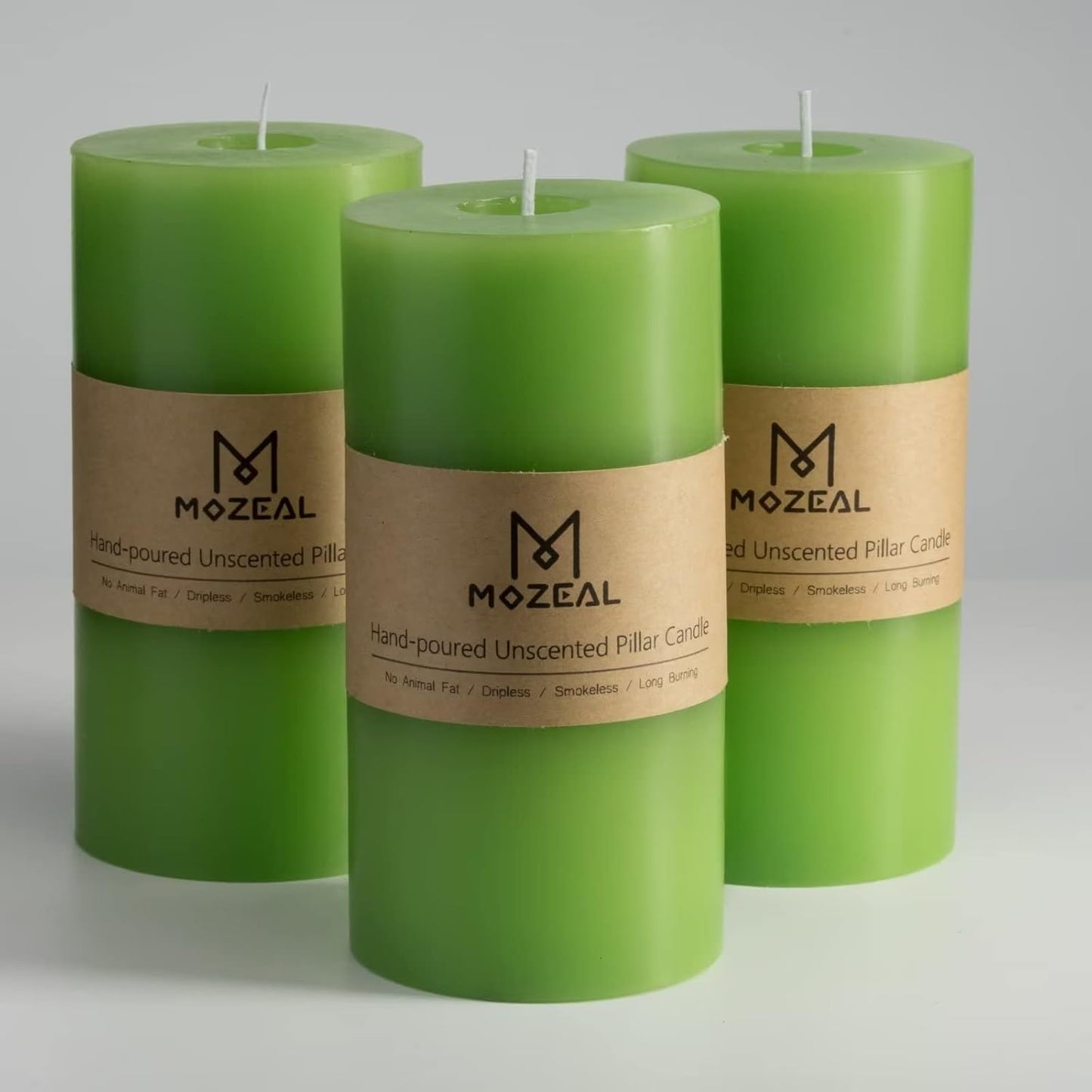 MOZEAL 3" x 4" Hand-Poured Unscented Candle,Dripless Pillar Candle Set of 3,Long Clean Burning,Approx 72 Hours Burn Time,Rustic Country Style,Wedding,Dinner,Christmas and Home Decor,White