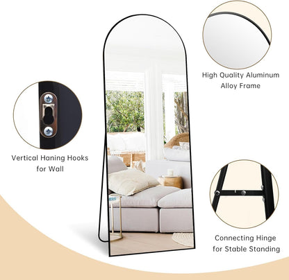 Dewfig Arched Full Length Mirror, 76"x34" Large Floor Mirror, Full Body Mirrors for Leaning or Hanging, Standing Mirrors for Bedroom, Living Room,Dressing Room, Aluminum Alloy Frame, Black