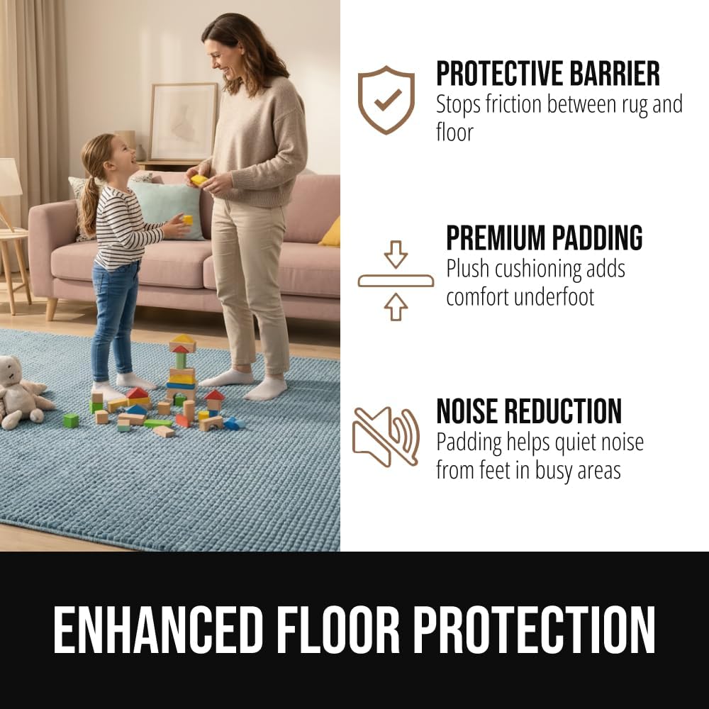 GORILLA GRIP® Strong Rug Pad Gripper, Grips Help Keep Area Rugs Safe in Place, Slip and Skid Resistant Pads for Tile and Hardwood Floors, Under Carpet Mat Cushion Floor Protection, 2x3 FT