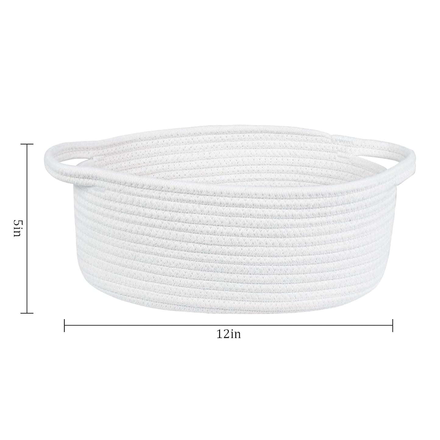 ABenkle Small Basket with Handles, Boho Decorative Rope Woven Dog Cat Toy Storage Bin Shelf Storage Organizer, Easter Christmas Gift Basket, 12"x8"x5", White