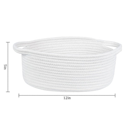 ABenkle Small Basket with Handles, Boho Decorative Rope Woven Dog Cat Toy Storage Bin Shelf Storage Organizer, Easter Christmas Gift Basket, 12"x8"x5", White