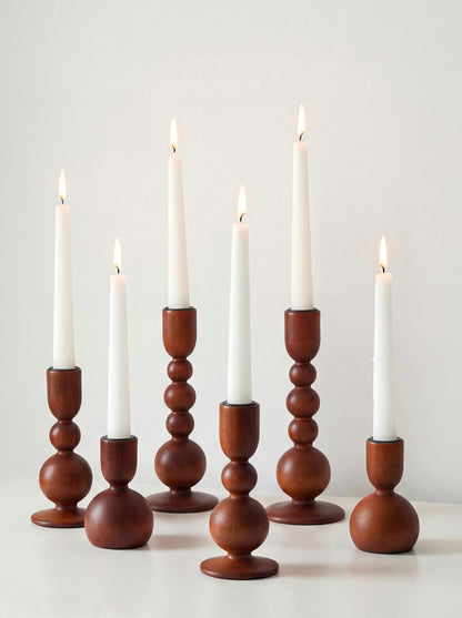 NUPTIO Candle Stick Holders Decor: Set of 3 Farmhouse Wooden Taper Candle Holders - Rustic Sage Green for Home Coffee Dinner Table