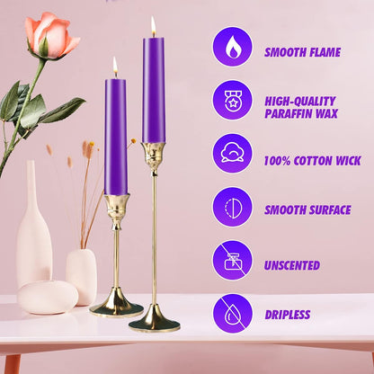 NIKY 10 inch Taper Candles for Christmas, Set of 12 Unscented Dripless Candlesticks - 8 Hours Long Burning for Home Decor, Wedding, Parties and Special Occasions (Ivory)