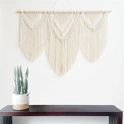 guzhiou large macrame wall hanging - Boho Tapestry Macrame Wall Decor Art- Chic Bohemian Handmade Woven Tapestry Home Decoration for Bedroom Living Room Apartment Wedding Party - 43"x32" (Wood bead)