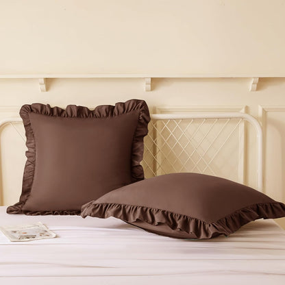 KKJIAF Ruffle Pillow Cases 26x26 Inches, White Square Ruffled Pillow Covers Set of 2, Microfiber Wrinkle Resistant Pillow Shams with Envelope Closure for Sofa Bed Living Room