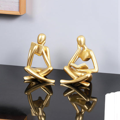 Jinkoozz Reading Women Statue, Thinker Sculptures, Abstract Art Ornament, Modern Aesthetic Figurine Decoration, Suitable for Home Living Room Bedroom Office Shelf Table Desk Bookshelf Decor
