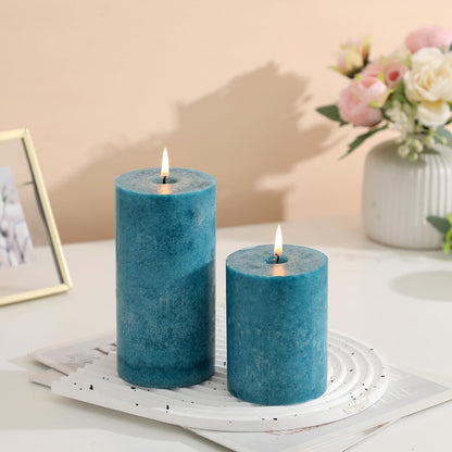 3x4 inch Green Pillar Candles Set of 3, Unscented Pillar Candle, Dripless and Smokeless Large Candles, Candle for Home Decor, Dinner Table,Weddings, Holidays