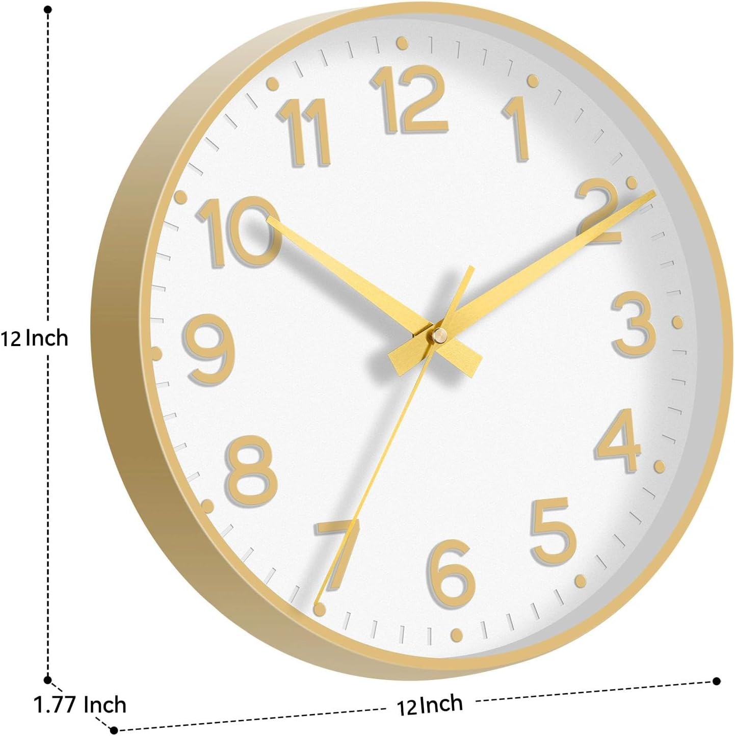 Roymnie Wall Clock Green, Silent Wall Clocks Battery Operated 8 Inch-Modern Non Ticking Analog Clock Decorative for Kitchen Office Bathroom Bedroom(Gold)