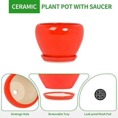 Deep Dream 6 Inch Plant Pots- Ceramic Planter Pot with Drainage Hole and Saucer, Round Flower Pot for Indoor Outdoor Succulent, Snake Plants and Cactus, Blue