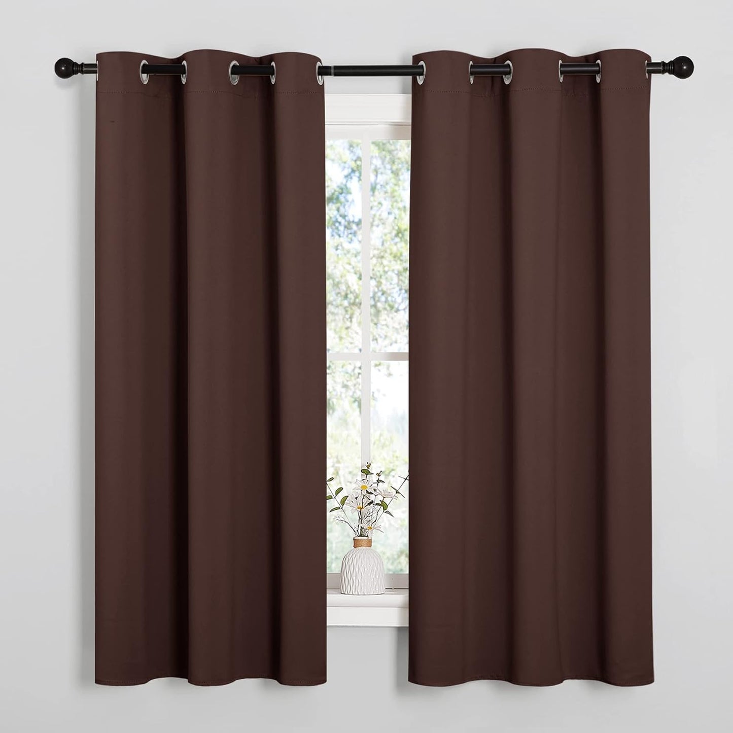 NICETOWN Halloween Pitch Black Solid Thermal Insulated Grommet Blackout Curtains/Drapes for Bedroom Window (2 Panels, 42 inches Wide by 63 inches Long, Black) - Colors E