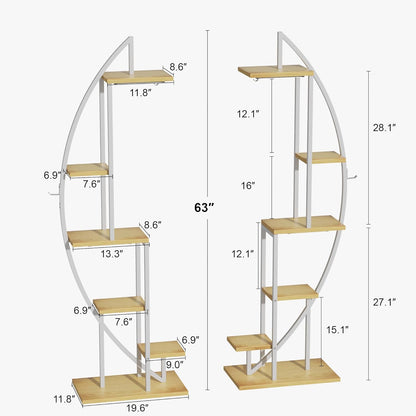 BACEKOLL Plant Stand Indoor with Grow Lights, 6 Tiered Tall Plant Shelf, 63" Metal Plant Stand for Indoor Plants Multiple, Half-Moon Plant Rack Display Shelf, 2 Pcs Plant Holder for Living Room, Patio
