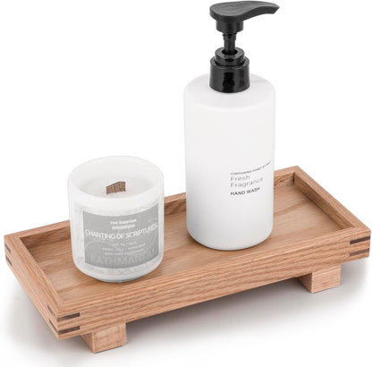 Decorative Tray Small Pedestal Stand Farmhouse Bathroom Decor Wooden Riser Display Stand for Vanity, Kitchen Countertop, Sink, 9.4 * 4.7 Brown