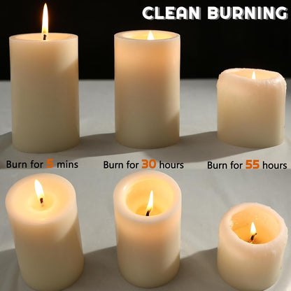 Unscented Ivory Pillar Candles Set of 6-2.8x4 inch - Dripless and Smokeless Large Pillar Candles, 50-Hours Long Burning Time Paraffin Candle for Dinner Table, Christmas and Home Decor