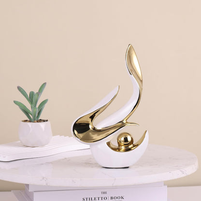 Silver Living Room Decor Table,Sculptures Home Decor,Modern Abstract Art,Dinner Table Centerpiece Decor,Ceramic Statue and Figurines Decorations Accent,Adorno Para Mesa Comedor(White Silver)