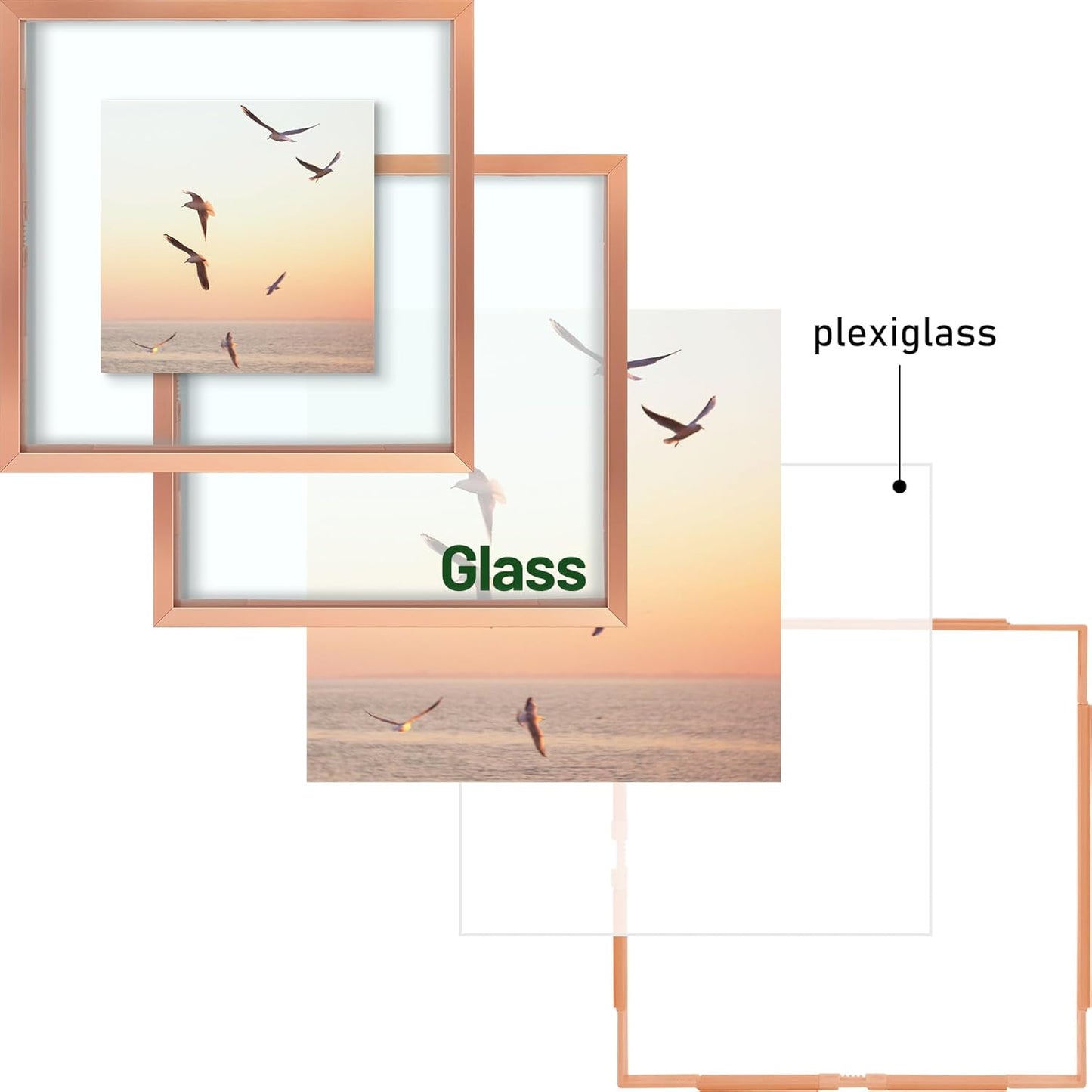 Frametory, Floating Picture Frame 12x16 - Black Aluminum Metal Photo Frame - Real Glass of Front - for Wall Mount Display