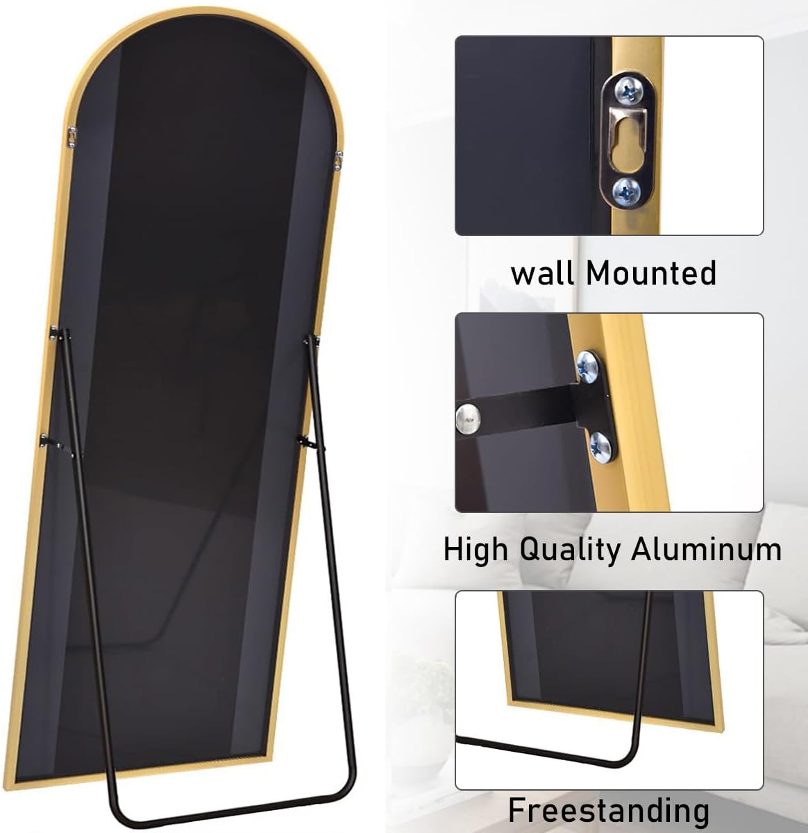 Mirror Full Length, 71"x26" Arched Full Length Mirror, Arch Mirror with Stand, Large Standing Mirrors, Oversized Full Body Mirrors with Aluminum Frame for Bedroom, Living Room (White)
