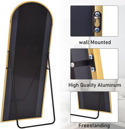 Mirror Full Length, 71"x26" Arched Full Length Mirror, Arch Mirror with Stand, Large Standing Mirrors, Oversized Full Body Mirrors with Aluminum Frame for Bedroom, Living Room (White)