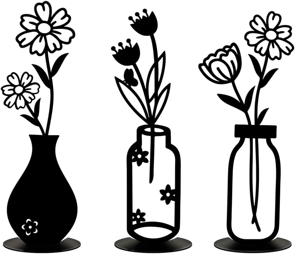 3PCS Sculptures Home Decor, Metal Vase Tabletop Decor, Home Decor for Living Rooms Bedrooms Bookshelves and Desks (Black)
