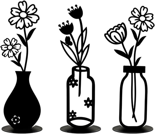3PCS Sculptures Home Decor, Metal Vase Tabletop Decor, Home Decor for Living Rooms Bedrooms Bookshelves and Desks (Black)